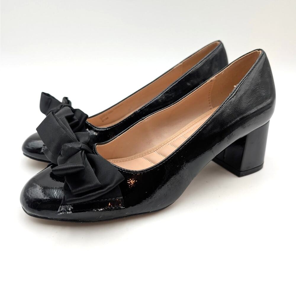 Adrienne Vittadini Ceena Bow Block Heel Pump Women's Black Size US6.5M EU36.5